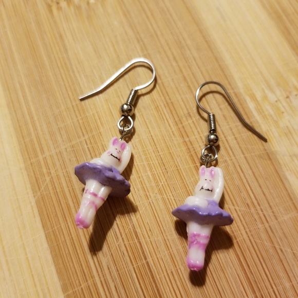 Easter Bunny Ballerina Earrings - Picture 1 of 2